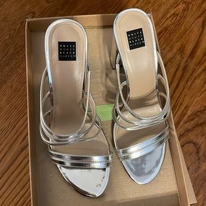 White House Black Market size 8.5 silver chunky heels